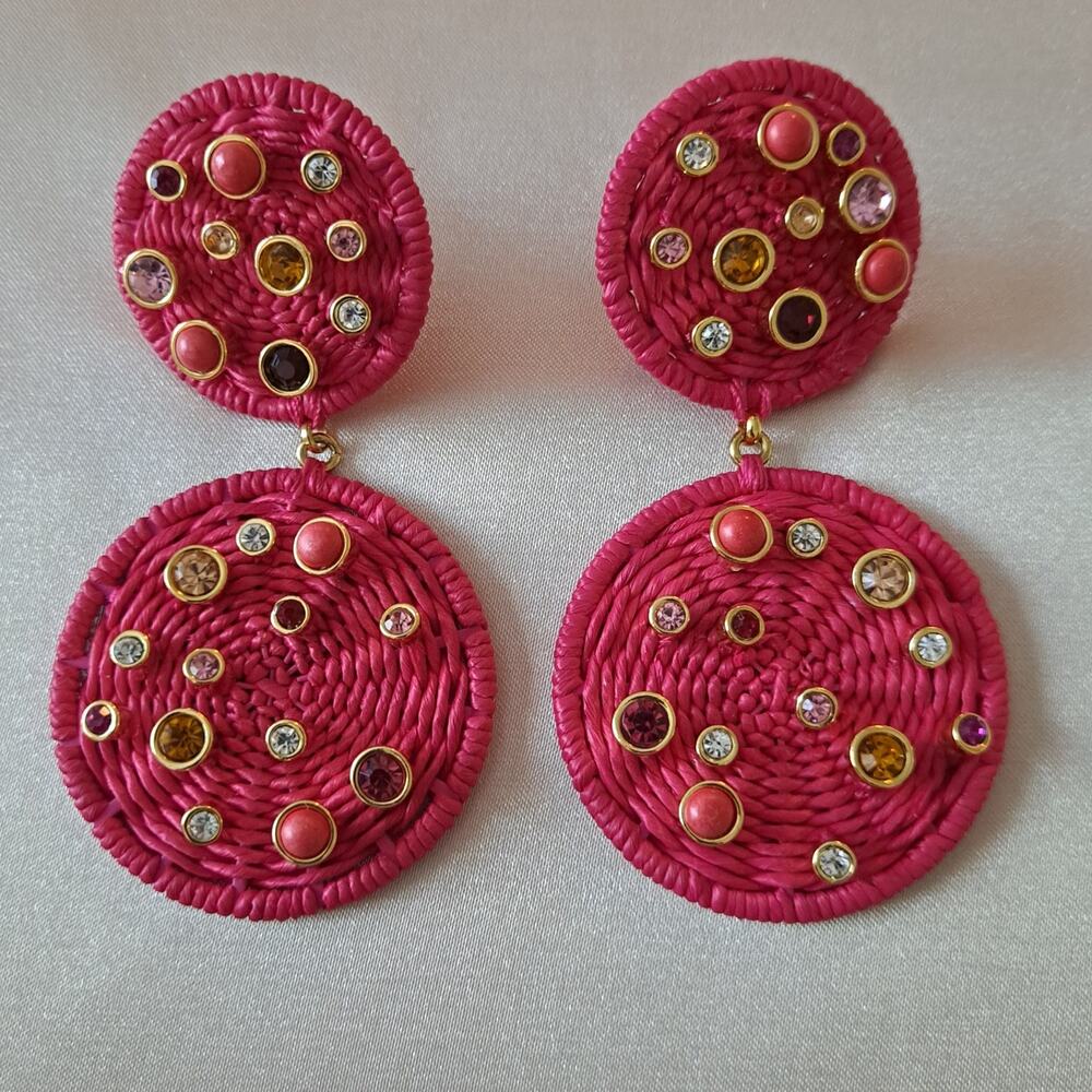 Tuckernuck Pink Rafia Gemstone Drop Earrings - One Size